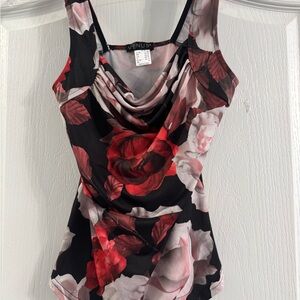 VENUS Women's Cowl Neck Camisole - Black and Red Floral